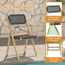 2 Piece Patio Folding Chairs with Woven Rope Seat and Back