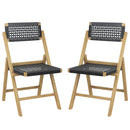 2 Piece Patio Folding Chairs with Woven Rope Seat and Back