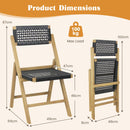 2 Piece Patio Folding Chairs with Woven Rope Seat and Back