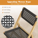 2 Piece Patio Folding Chairs with Woven Rope Seat and Back