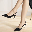 Pointed Toe Pumps with Kitten Heel Slingback - Black