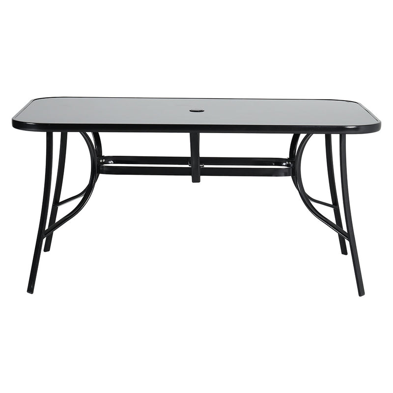 Livingandhome Metallic and Tempered Glass Garden Table with Parasol Hole Outdoor