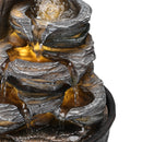 Garden Sanctuary Tiered Rock Cascading Tabletop Water Fountain with LED Crystal Ball