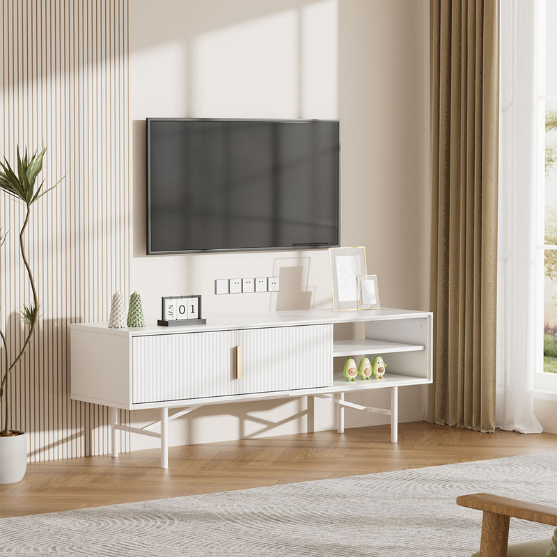 Livingandhome White Wooden TV Unit with Cabinets