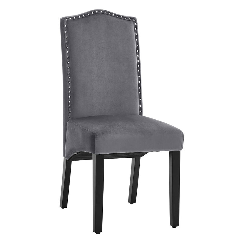 Livingandhome Set of 2 Grey Velvet High Back Dinning Chair