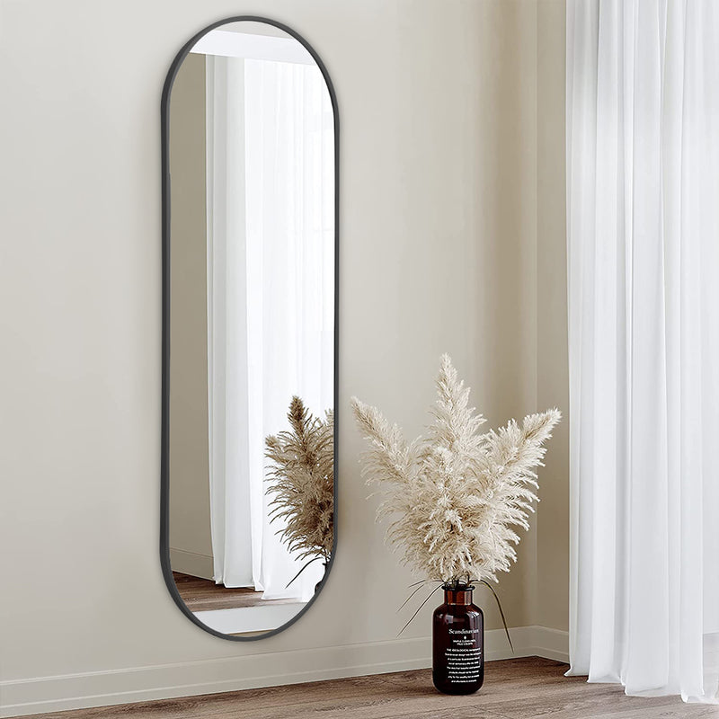 Livingandhome Modern Oval Metal Full Length Wall Mirror Black