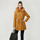 Hooded Mid-length Coat With Detachable Faux Fur Trim