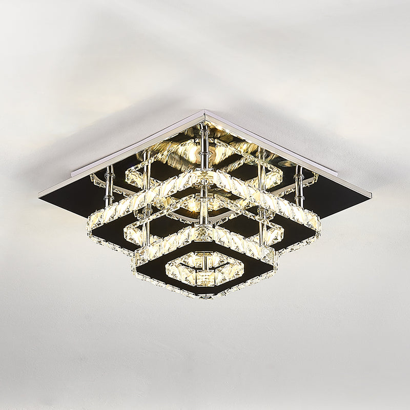 Livingandhome Modern Double-tiers Median-size Crystal LED Ceiling Light