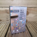 50 LED 2.5m Premier MicroBrights Indoor Outdoor Christmas Multi Function Battery Operated Lights with Timer on Pin Wire in Rainbow