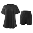 Short Sleeve Loungewear Set Ribbed Black