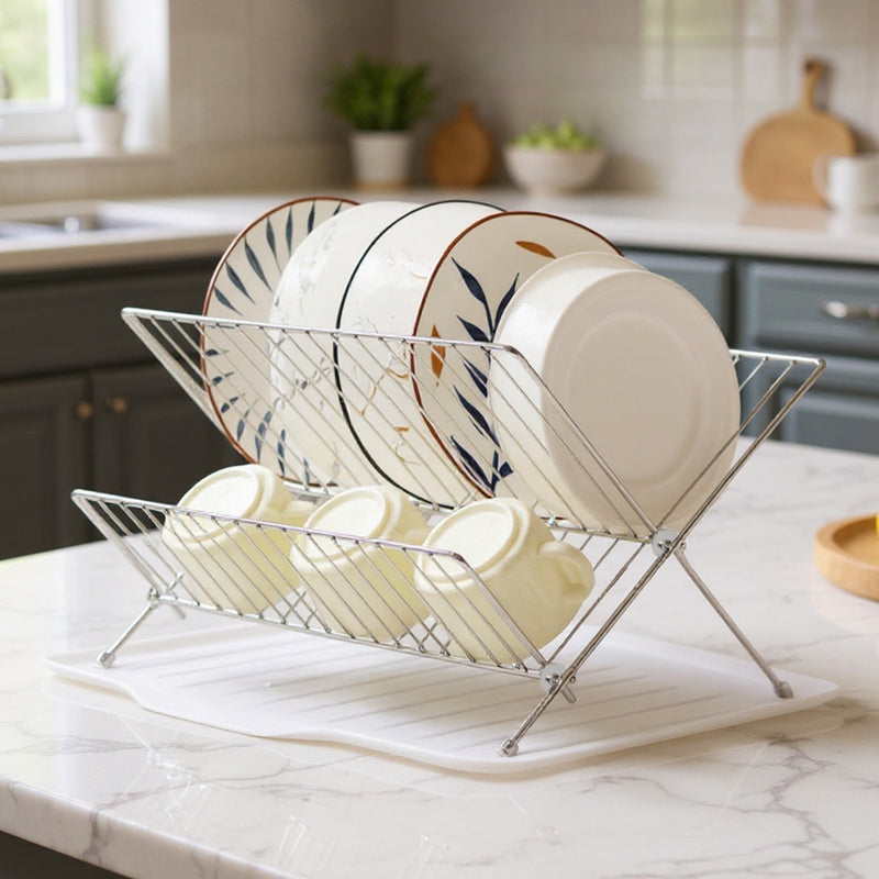 Lifeideas 2-Tier Foldable Countertop Dish Drying Rack with Drip Tray