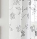 Pair of Sienna Grey Floral Paste Print Patterned Voile Panels with Rod Pocket Header