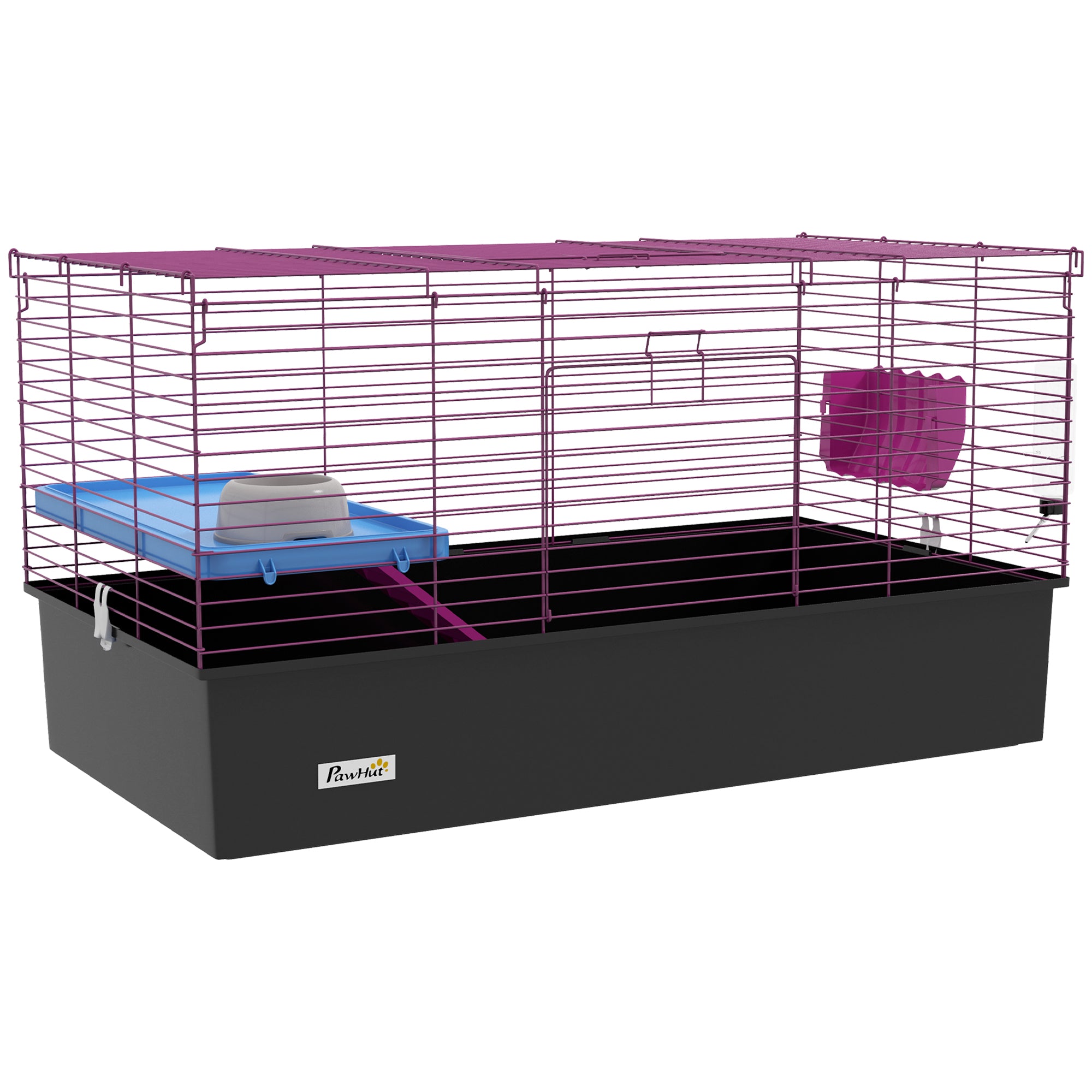 PawHut Small Animal Cage, Rabbit Guinea Pig Hutch, Pet Playhouse, Blac