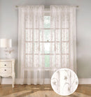 Pair of Belle Cream Sheer Floral Embroidery Voile Panels with Rod Pocket Header