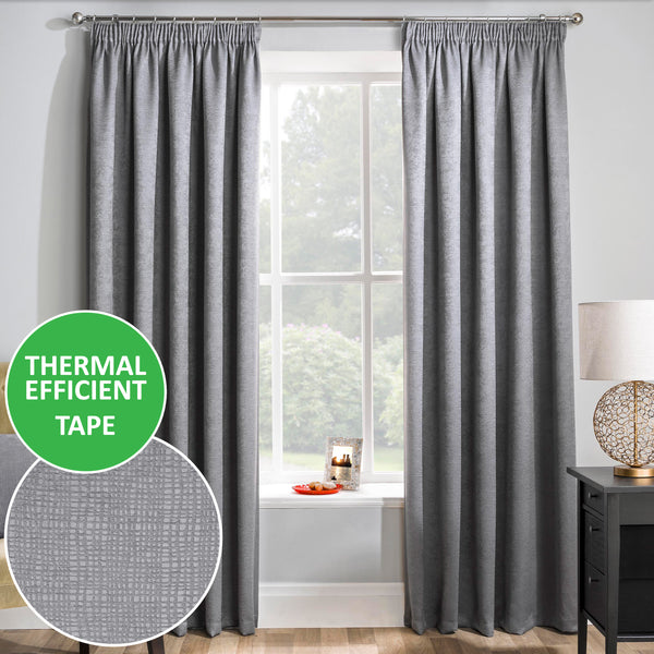 Enhanced Living Matrix Grey Silver Tape Top Thermal Noise Reducing Dim Out Curtains - Pair