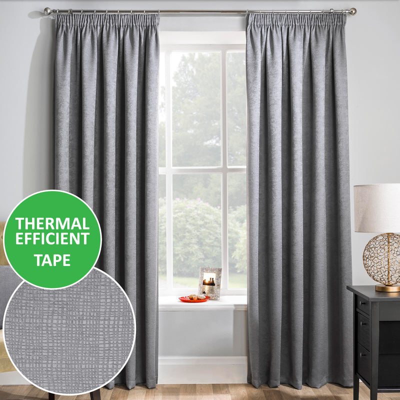 Enhanced Living Matrix Grey Silver Tape Top Thermal Noise reducing Dim Out Curtains - Pair