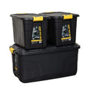 145L & 2 x 60L Heavy Duty Lockable Stackable Storage Trunks on Wheels in Black