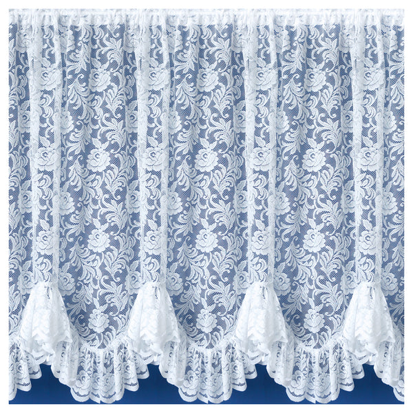 Kew Traditional Floral White Net Curtain Flounce