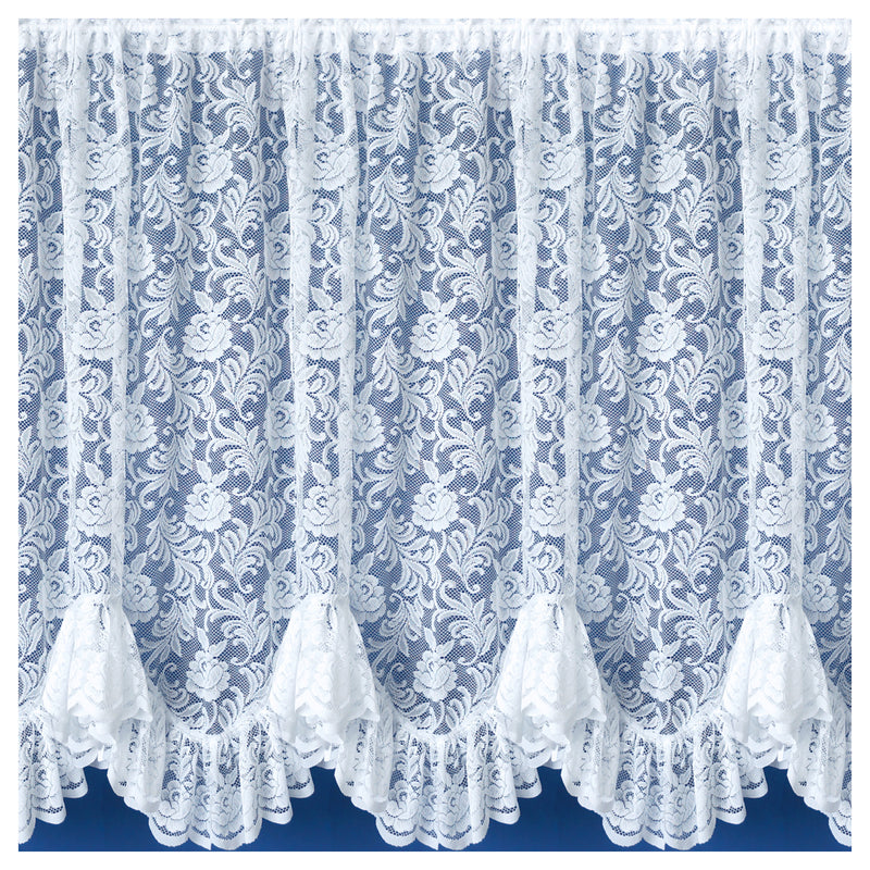Kew Traditional Floral White Net Curtain Flounce