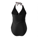 V-Neck One-Piece Swimsuit - Black Leopard