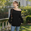 Slouchy Asymmetrical Neck Knitted Sweater