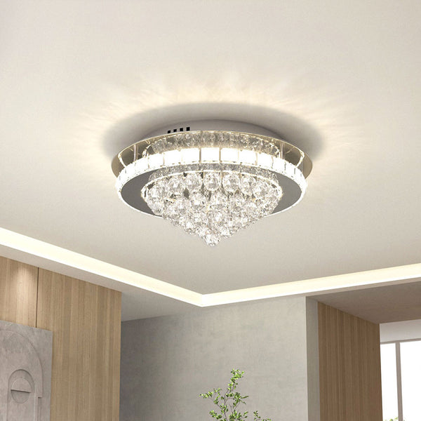 Livingandhome Round Crystal-droplets LED Semi Flush Ceiling Light