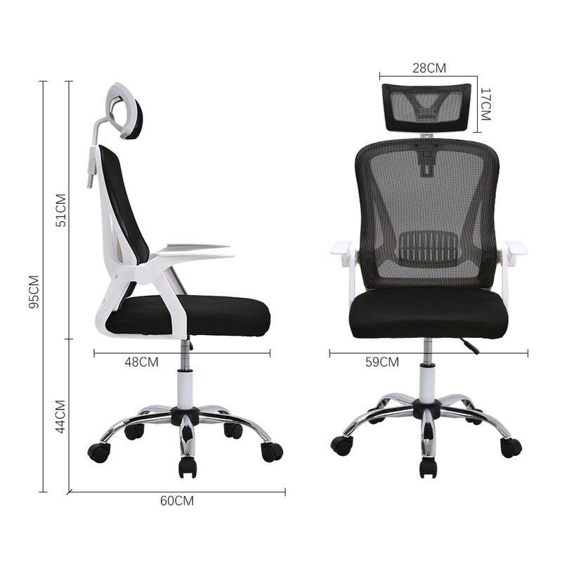 Livingandhome Swivel Office Chair with Headrest-White