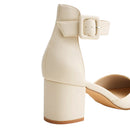 Comfortable Closed Toe Block Heels Pumps - Beige
