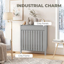 HOMCOM Radiator Cover With Drawer And Vertical Slats Grey