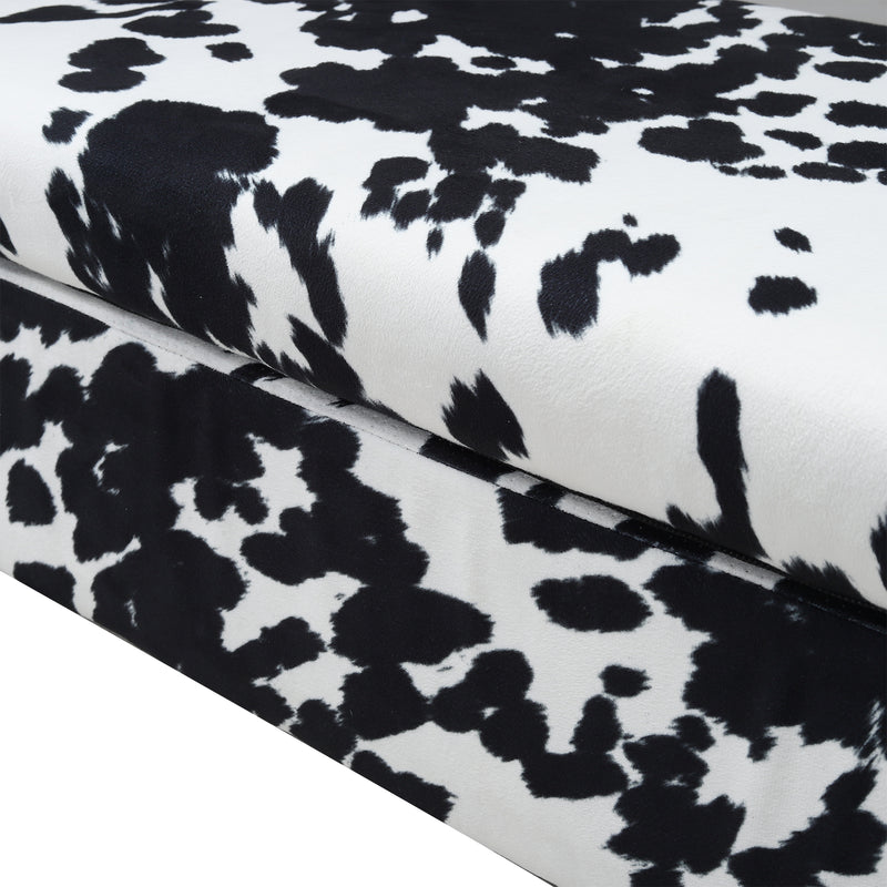 Livingandhome Cow Print Velvet Upholstered Storage Bench