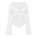 V-Neck Twist Front T-shirt with Long Bell Sleeves