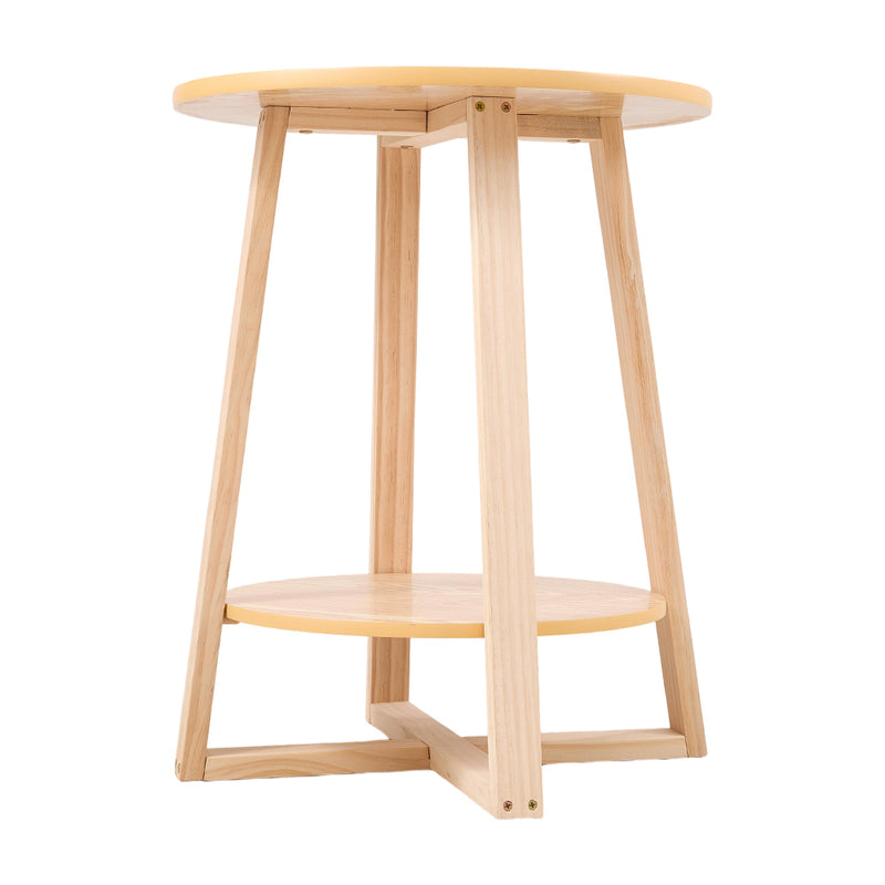 Livingandhome Round Side Table with Dual-Tier Storage