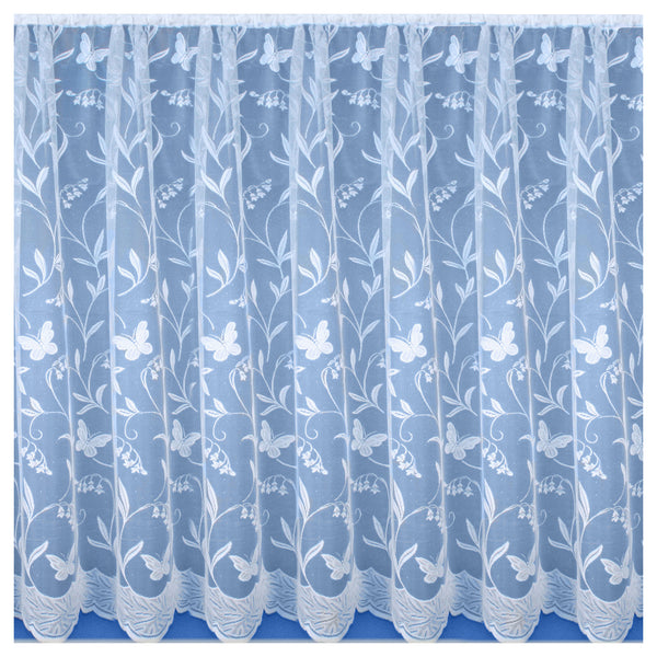 Hawaii Lace Floral White Net Cut Panel with Butterflies