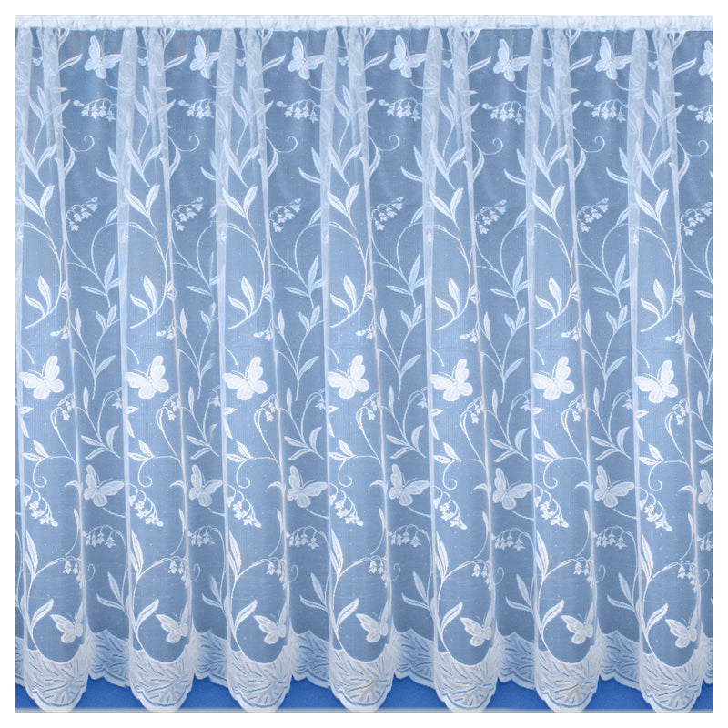 Hawaii Lace Floral White Net Cut Panel with Butterflies