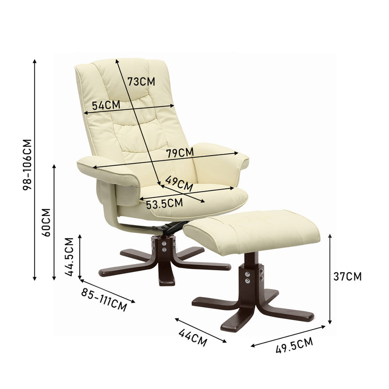 Livingandhome Upholstered Swivel Recliner Chair with Ottoman