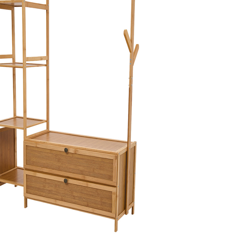 Livingandhome 81cm Multi-functional Wooden Coat Rack with Storage Drawers