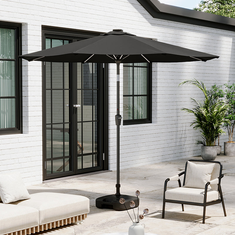 Garden Sanctuary Large Solar Powered LED Patio Umbrella for Outdoor Garden Patio with Base