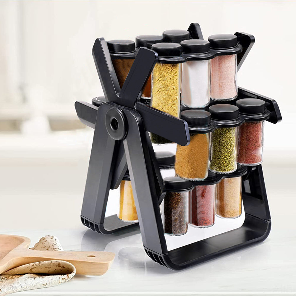 Livingandhome Ferris Wheel Spice Rack With 18 Glass Spice Jars