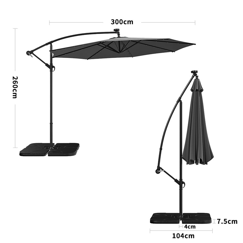 Garden Sanctuary Square Cantilever Parasol With Solar Light And HDPE Parasol Base