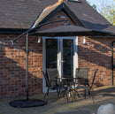 Outdoor 4 Person Round Glass Top Garden Dining Table Chairs With Black Banana Parasol and Base