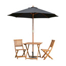 Outdoor 2 Person Folding Square Wooden Garden Dining Table Chairs Black Parasol and Base Set