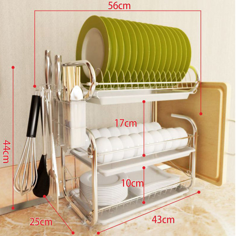 Livingandhome Kitchen 3-Tier Dish Drainer Storage Stand Bowl Plate Dryer Tray White