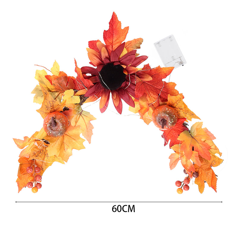 Lighted Sunflower Pumpkin Front Door Swag