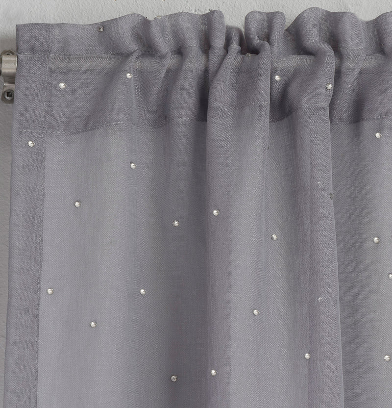 Pair of Jewel Grey Voile Panels with Sparkle Pattern and Rod Pocket Header