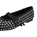 Rhinestones Double Strap Mary Jane Ballet Flat Shoes - Black