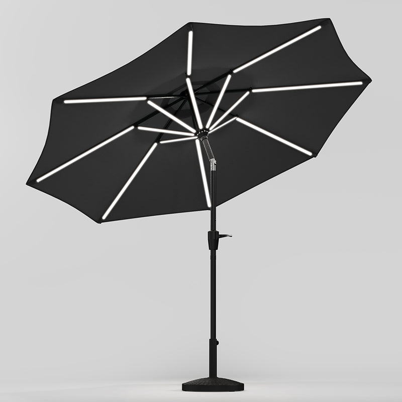 Garden Sanctuary Large Solar Powered LED Patio Umbrella for Outdoor Garden Patio with Base