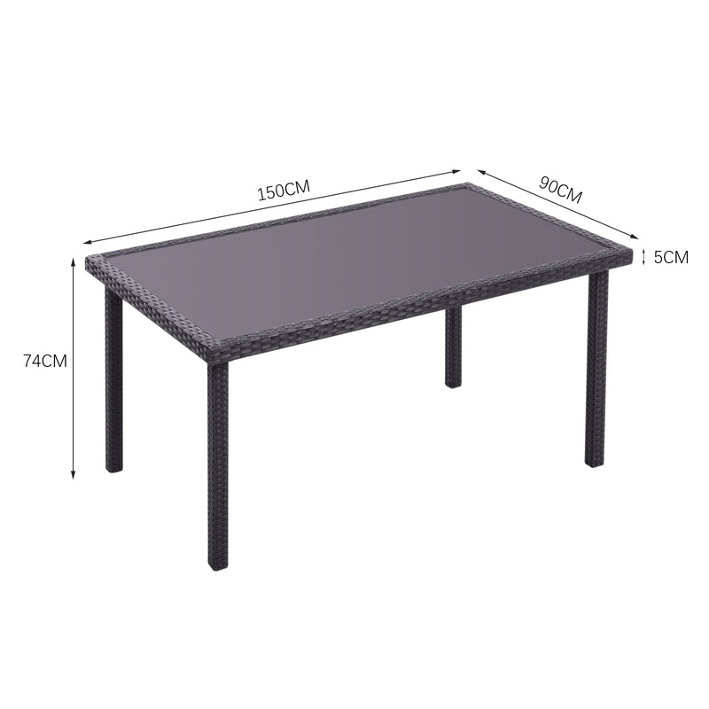 Breeins Rustic Rectangle Outdoor Wicker Table with Tempered Glass Tabletop