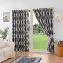 Luxury Diamond Jacquard Fully Lined Ring Top Curtains with Metallic Thread Charcoal/Silver
