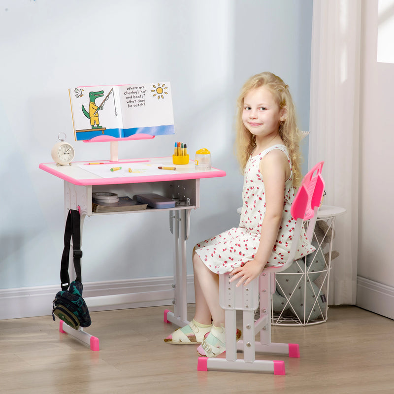 HOMCOM Kids Adjustable Desk and Chair Set- Pink