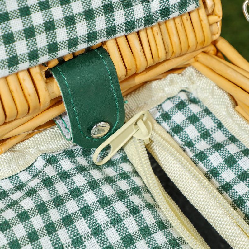 Outsunny Wicker Picnic Basket for 2 w/ Insulated Cooler Bag, Light Brown